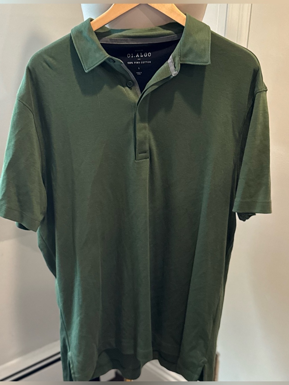 01.Algo Men’s Olive Green 100% Pima soft Cotton Polo short sleeve Size Large